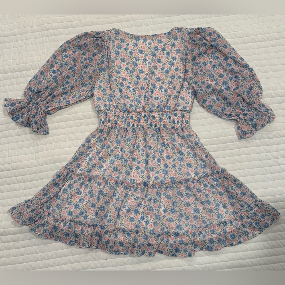 Vici Boutique Peach Love California Floral Puff Sleeve Tier Dress Women Small - Picture 7 of 8